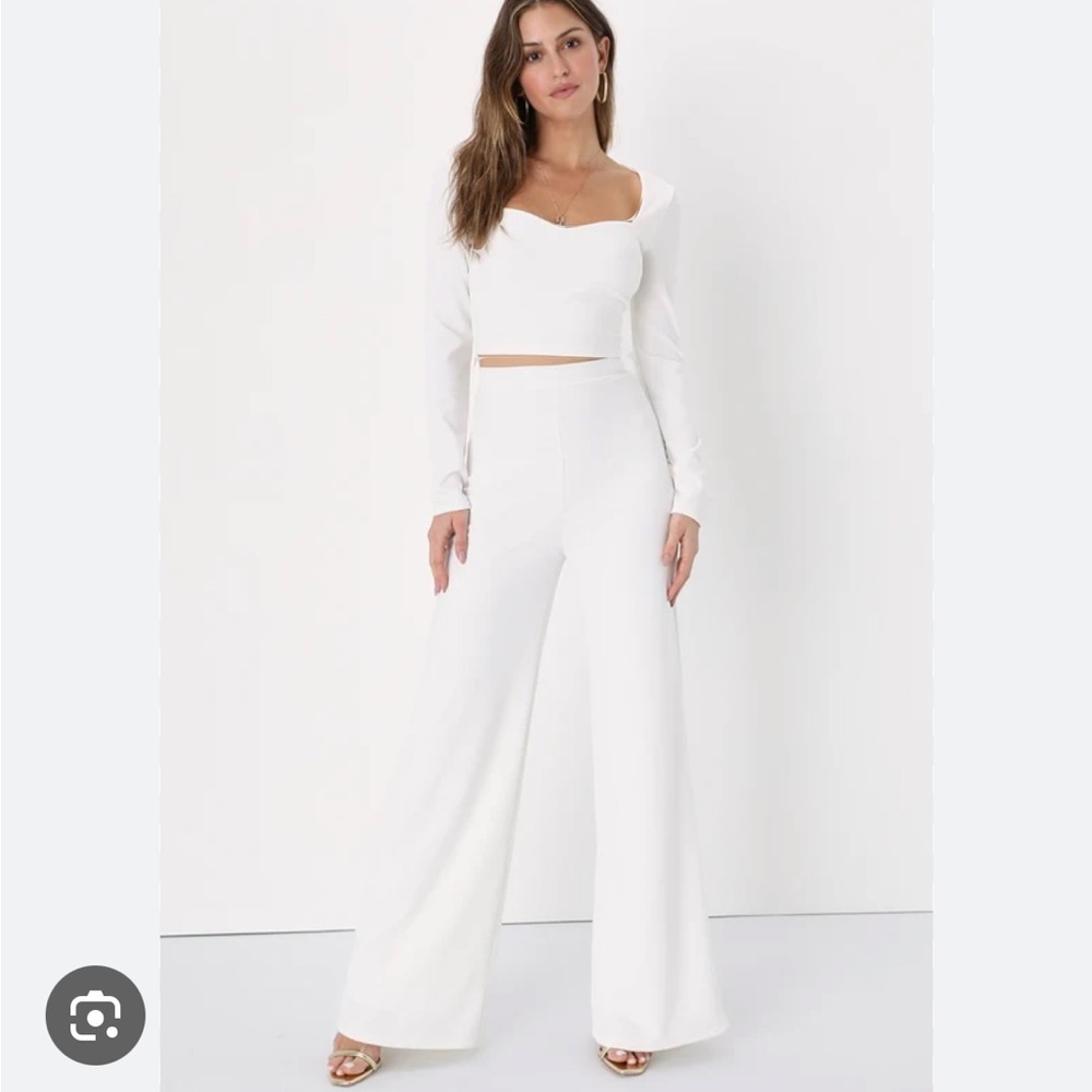 Lulus Proper Perfection White Long Sleeve Two-Piece Wide-Leg jumpsuit